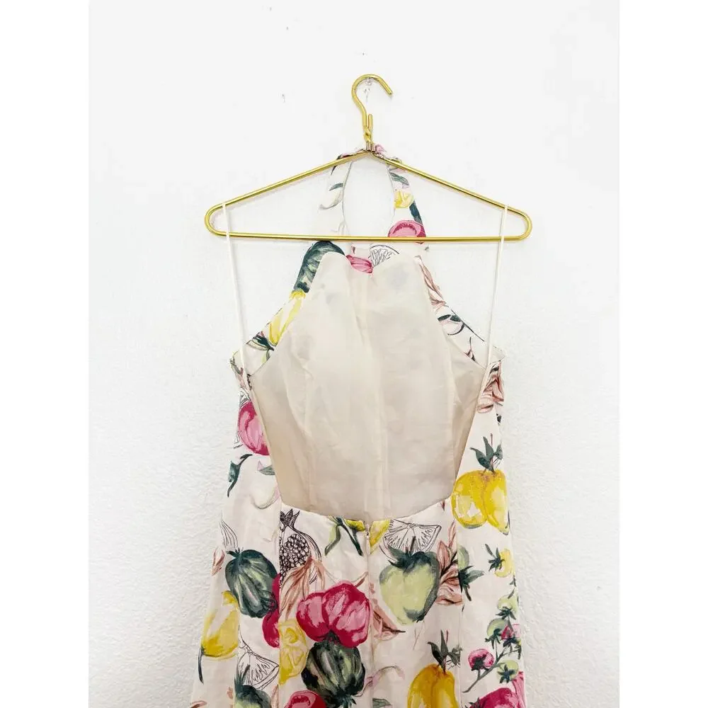 Abercrombie & Fitch Premium Linen High Neck Maxi Dress Size LP Vegetable Print